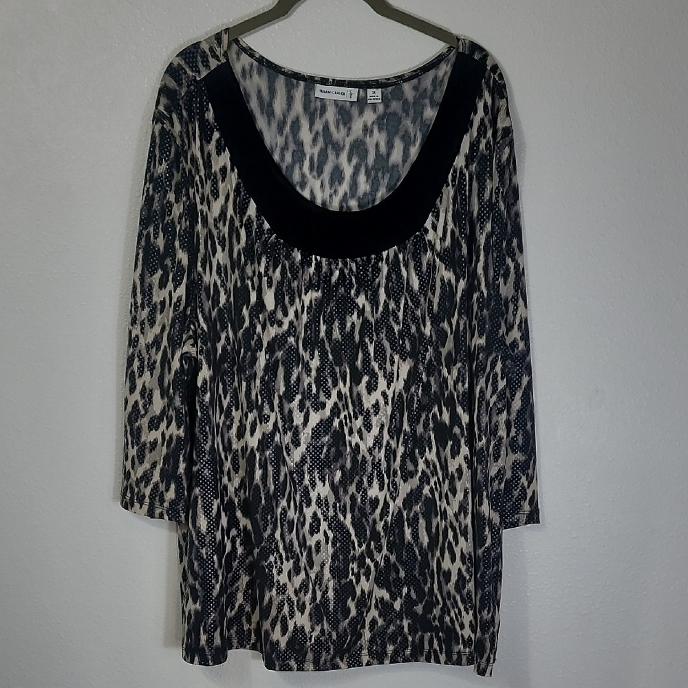 Susan Graver Womens Tunic Top Size 3X Snake Print Black Metallic